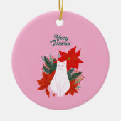 Frohe Weihnachten Floral Cat Keramik Ornament (Vorne)