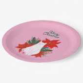 Frohe Weihnachten Floral Cat Pappteller (Schrägansicht)