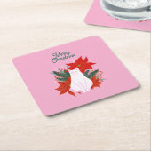 Frohe Weihnachten Floral Cat Rechteckiger Pappuntersetzer (angewinkelt)