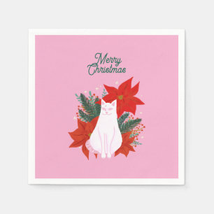 Frohe Weihnachten Floral Cat Serviette