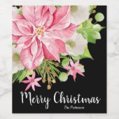 Frohe Weihnachten Floral Poinsettia Black Weinetikett (Einzelnes Label)