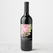 Frohe Weihnachten Floral Poinsettia Black Weinetikett (Vorderseite)