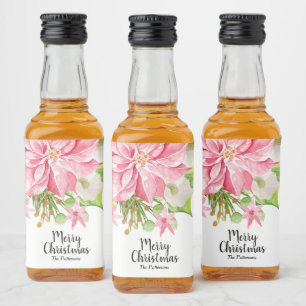 Frohe Weihnachten Floral Poinsettia Holiday Mini Alkoholflaschenetikett