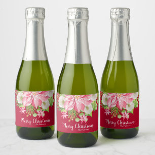 Frohe Weihnachten Floral Poinsettia Holiday Mini R Schaumweinetikett