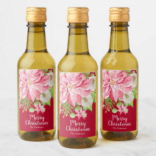 Frohe Weihnachten Floral Poinsettia Holiday Mini Weinetikett