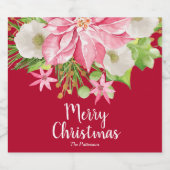 Frohe Weihnachten Floral Poinsettia Holiday Red Schaumweinetikett (Einzelnes Label)