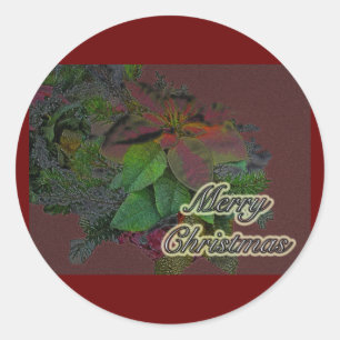 Frohe Weihnachten Floral Poinsettia Serie Runder Aufkleber