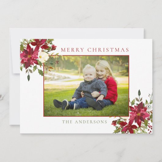 Frohe Weihnachten Floral Watercolor Foto (Vorderseite)