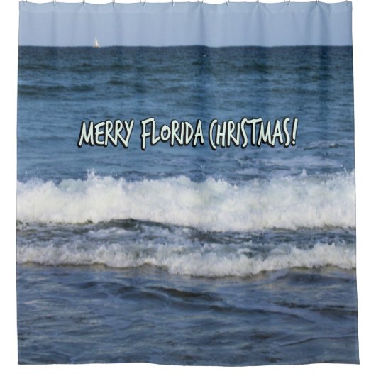 Frohe Weihnachten Florida Stil über tiefblaues Mee Duschvorhang (Vorderseite)