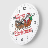 Frohe Weihnachten Flying Santa Sleigh Rentier Große Wanduhr (Winkel)
