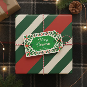 Frohe Weihnachten Folk Art Holiday Grüne Berry Geschenkanhänger
