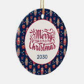 Frohe Weihnachten Folk Santa Reindeer Blue Custom Keramik Ornament (Rechts)