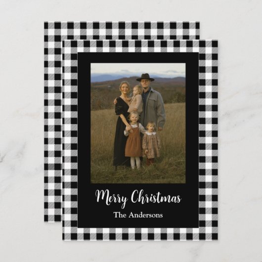 Frohe Weihnachten Foto Büffel Karo Schwarz Weiß (Vorne/Hinten)