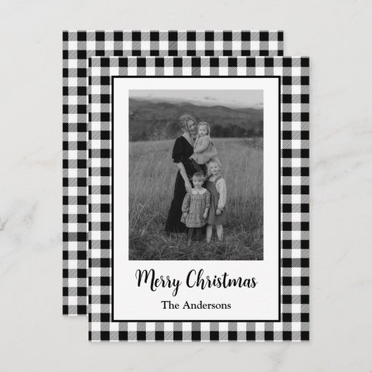 Frohe Weihnachten Foto Büffel Karo Schwarz Weiß (Vorne/Hinten)