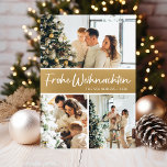 Frohe Weihnachten Foto Collage<br><div class="desc">Diese fantastische 3-Foto-Urlaubskarte mit "Frohe Weihnachten!" in einem modernen Skript-Schriftart und Ihrem Familiennamen und Jahr in einem feinen,  klassischen Schriftart,  beides weiß auf Gold mit einem passenden Rücken,  ist ideal für den Versand an Ihre Familie und Freunde. Jeder wird Liebe bekommen neue Fotos Ihrer Familie!</div>