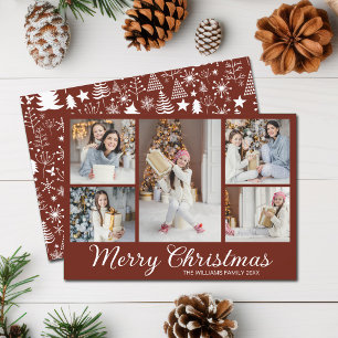 Frohe Weihnachten Foto-Collage Chic Burgunderrot