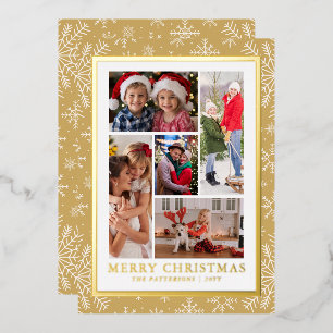 Frohe Weihnachten Foto Collage Goldener Schneefllo Folien Feiertagskarte