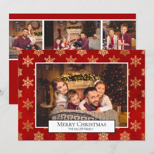 Frohe Weihnachten Foto Collage Rot Gold Schneefloc Einladung