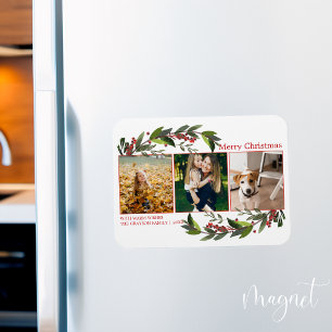 Frohe Weihnachten Foto-Collage Wasserfarben-Blumen Magnet