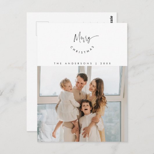 Frohe Weihnachten, Foto Familie glücklich lächeln Postkarte (Vorne/Hinten)