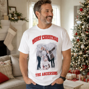 Frohe Weihnachten Foto Familie rot weiß T-Shirt
