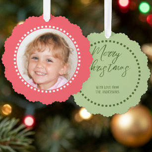 Frohe Weihnachten Foto Familienname Pink Ornament Karte