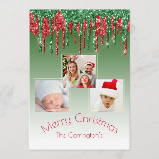 Frohe Weihnachten Foto Glitzer Tropfen Drei Bilder (Vorderseite)