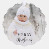 Frohe Weihnachten Foto Grünen Urlaub Ornament Karte (Vorderseite)