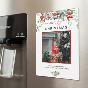 Frohe Weihnachten Foto Grünpflanzen Feiertagsmagne Magnetkarte