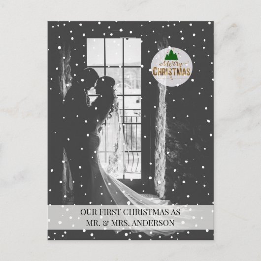 "Frohe Weihnachten!" Foto Karte Schneeflocken (Vorderseite)