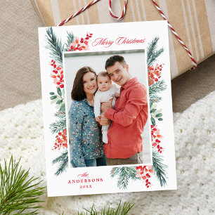 Frohe Weihnachten Foto mit Holly und Immergrün