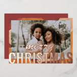 Frohe Weihnachten Foto Moderne Abstrakte Wasserfar Folien Feiertagskarte<br><div class="desc">Frohe Weihnachts-Foto Moderne Abstrakte Aquarellfarben Rose Gold Foil Weihnachtskarten zeigen Ihr LieblingsFoto auf einem modernen abstrakten Aquarellhintergrund mit einem "Frohen Weihnachten" Rose Goldfolien-Kalligraphie-Skript-Overlay. Personalisieren Sie den Text auf der Rückseite,  indem Sie ihn bearbeiten. Entworfen von ©Evco Studio www.zazzle.com/store/evcostudio</div>