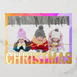 Frohe Weihnachten Foto Moderne Abstrakte Wasserfar Folien Feiertagspostkarte<br><div class="desc">Frohe Weihnachts-Foto Moderne Abstrakte Aquarellfarben Gold Foil Weihnachtskarten bieten Ihr Lieblingsstift auf einem modernen abstrakten Aquarellhintergrund mit einem "Frohen Weihnachten"-Kalligrafiebeschild-Overlay. Personalisieren Sie den Text auf der Rückseite,  indem Sie ihn bearbeiten. Entworfen von ©Evco Studio www.zazzle.com/store/evcostudio</div>