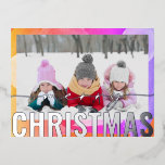 Frohe Weihnachten Foto Moderne Abstrakte Wasserfar Folien Feiertagspostkarte<br><div class="desc">Frohe Weihnachts-Foto Moderne Abstrakte Aquarellfarben Silver Foil Weihnachtskarten zeigen Ihr Lieblingsstift auf einem modernen abstrakten Aquarellhintergrund mit einem "Frohen Weihnachten" Silber-Folie Kalligraphie-Skript-Overlay. Personalisieren Sie den Text auf der Rückseite,  indem Sie ihn bearbeiten. Entworfen von ©Evco Studio www.zazzle.com/store/evcostudio</div>