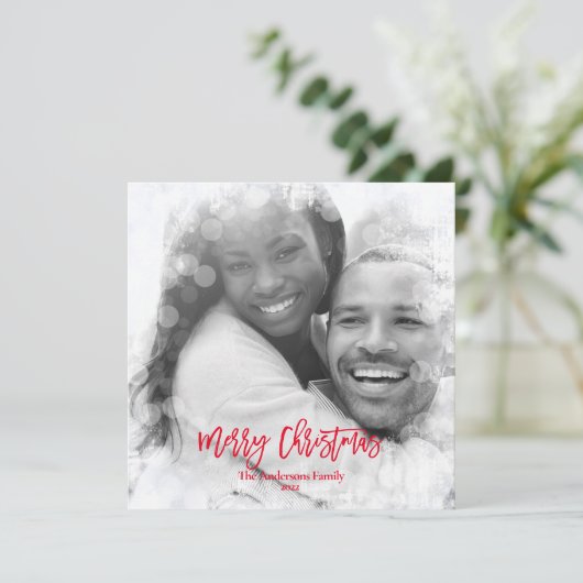 Frohe Weihnachten Foto Modernes White Bokeh hinzuf (Stehend Vorderseite)