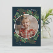 Frohe Weihnachten Foto Navy Greenery Pine & Spruce (Stehend Vorderseite)