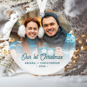 Frohe Weihnachten Foto Neuvermählte Türkis Schrift Ornament