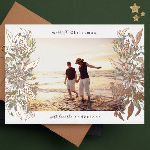 Frohe Weihnachten Foto Rose Gold Botanisch Floral Folien Feiertagskarte