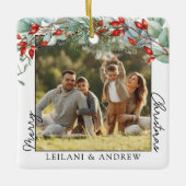 Frohe Weihnachten Foto und Wasserfarbe Holly Keramikornament (Vorderseite)
