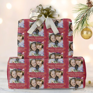 Frohe Weihnachten Fotocollage rote Streifen Geschenkpapier