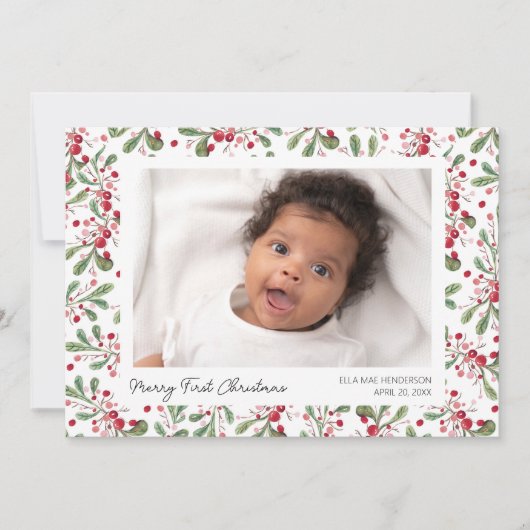Frohe Weihnachten Fotos, Berries & Greenery (Vorderseite)