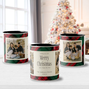 Frohe Weihnachten Fotos Elegantes Grün-Rot-Karo Zweifarbige Tasse