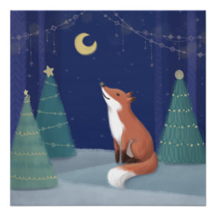 Frohe Weihnachten: Fox Illustration Art Poster