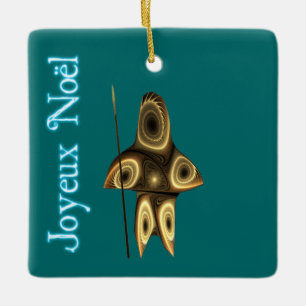 Frohe Weihnachten - Fraktaler Inuit-Jäger Keramikornament