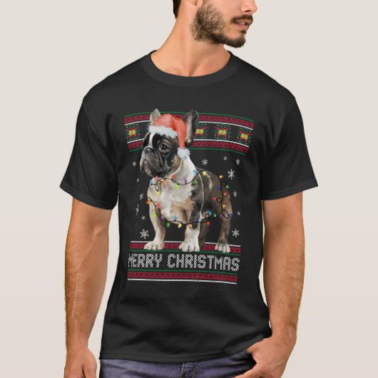 Frohe Weihnachten Französisch Bulldog Ugly Sweater T-Shirt (Vorderseite)