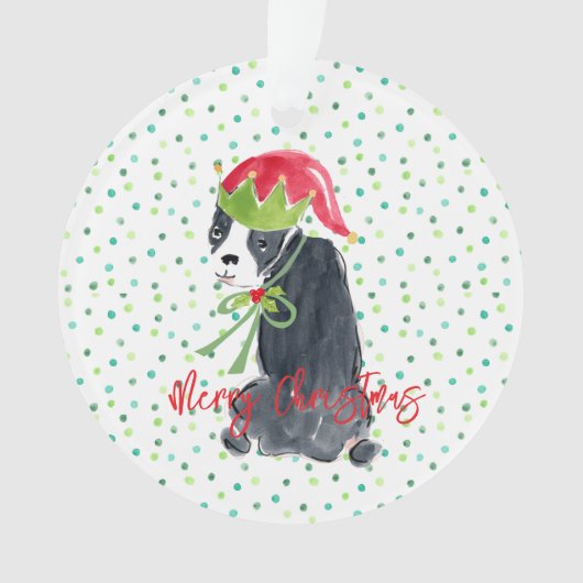 Frohe Weihnachten Französisch Bulldog Wreath Holly Ornament (Vorderseite)