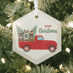 Frohe Weihnachten Französisch Bulldogs Red Lieferw Ornament Aus Glas