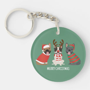 Frohe Weihnachten Französische Bulldoggen Schlüsselanhänger