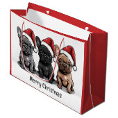 Frohe Weihnachten Französischer Bulldog Santa Dog Große Geschenktüte (Vorderseite Schrägansicht)