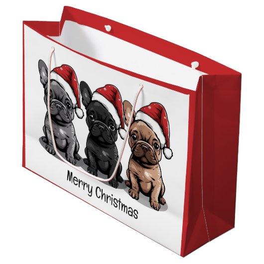 Frohe Weihnachten Französischer Bulldog Santa Dog Große Geschenktüte (Vorderseite Schrägansicht)